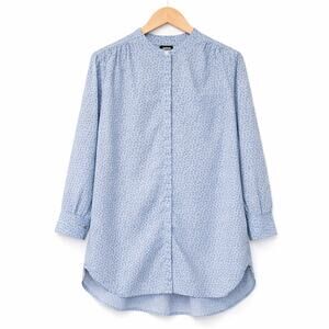 Lands End Tunic Womens Size Plus 1X Blue Ditsy Floral Print Button Up Bloomcore